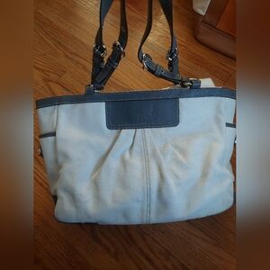 Leather White and Gray Coach Handbag